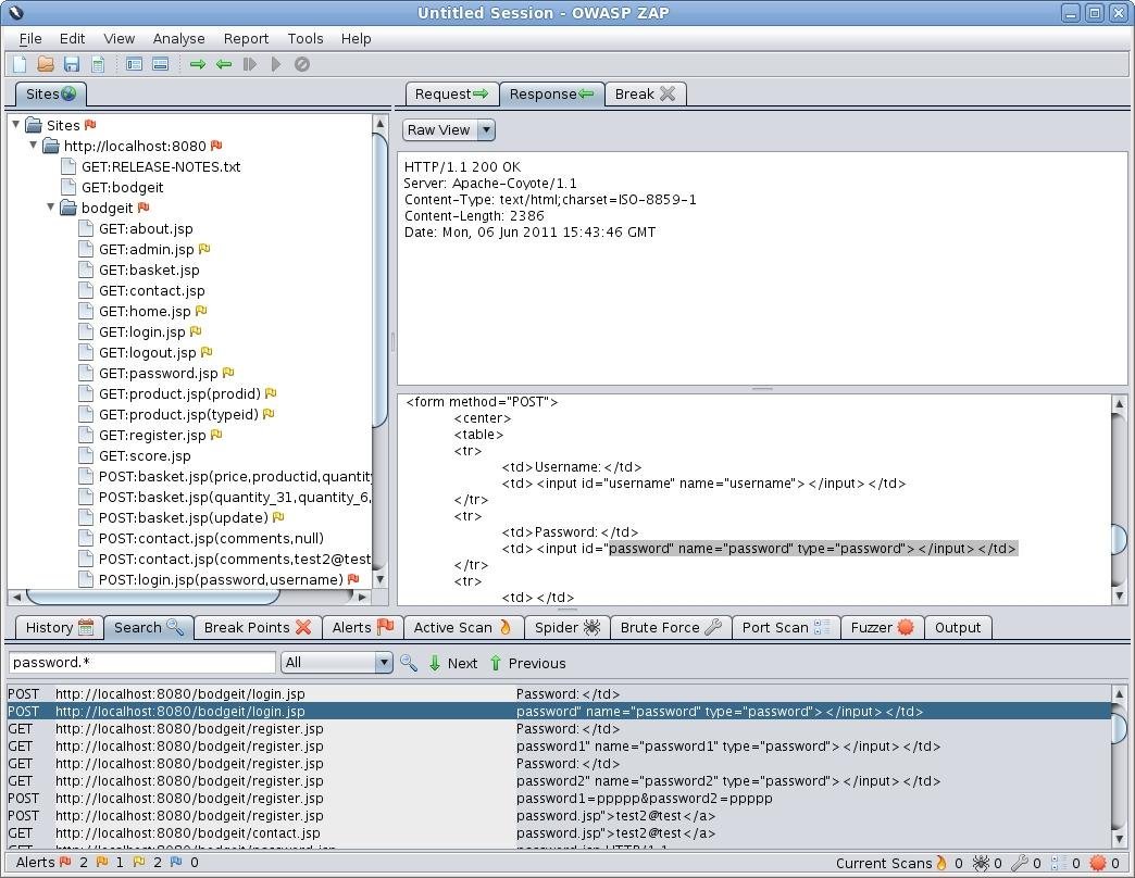OWASP ZAP UI