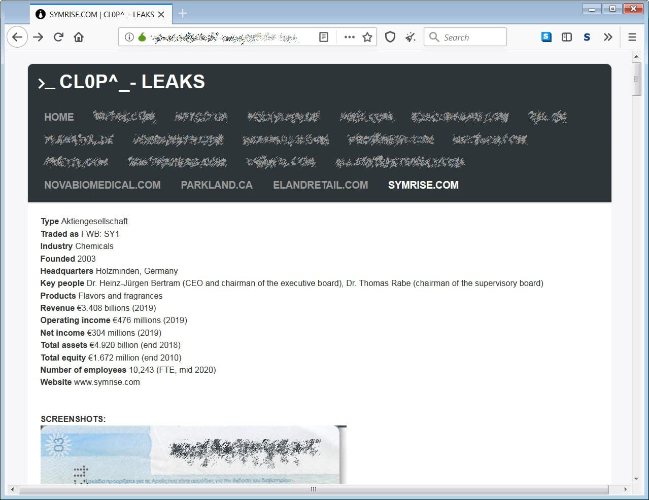 Symrise data breach leak