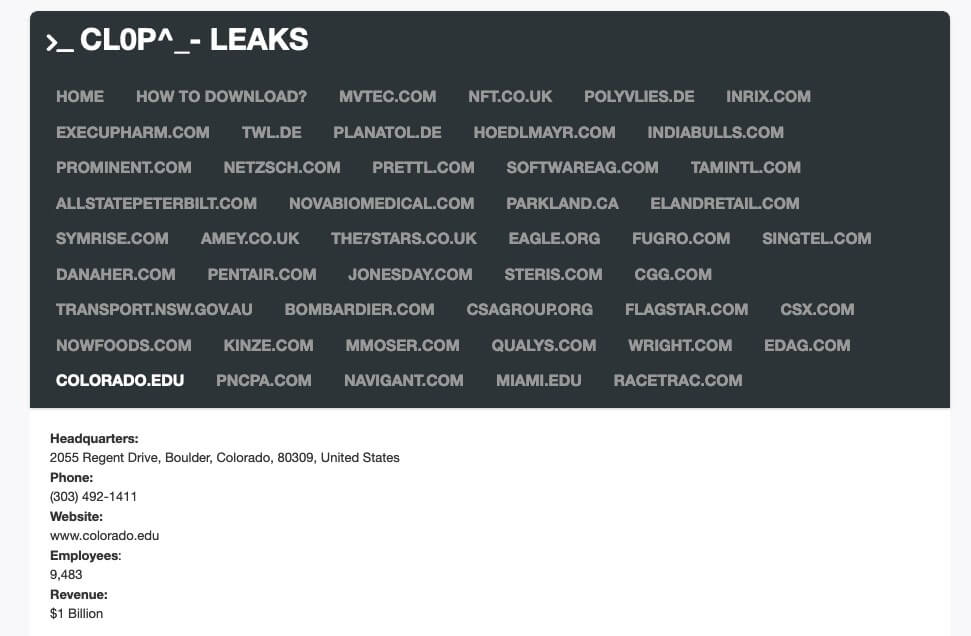 Colorado University data published on the dark web - source: CBS
