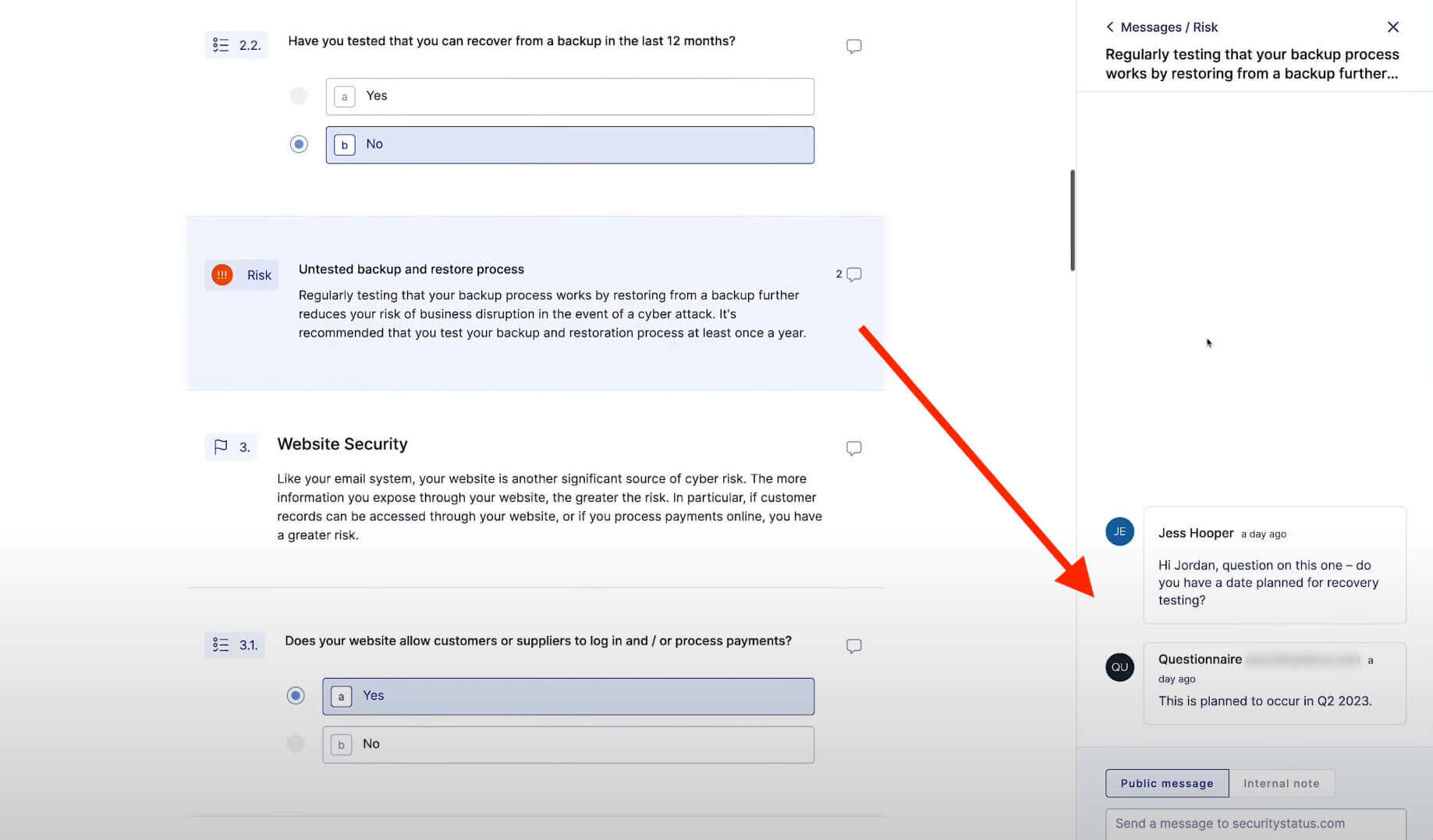 UpGuard's in-line questionnaire correspondence feature makes it easier to keep track of
