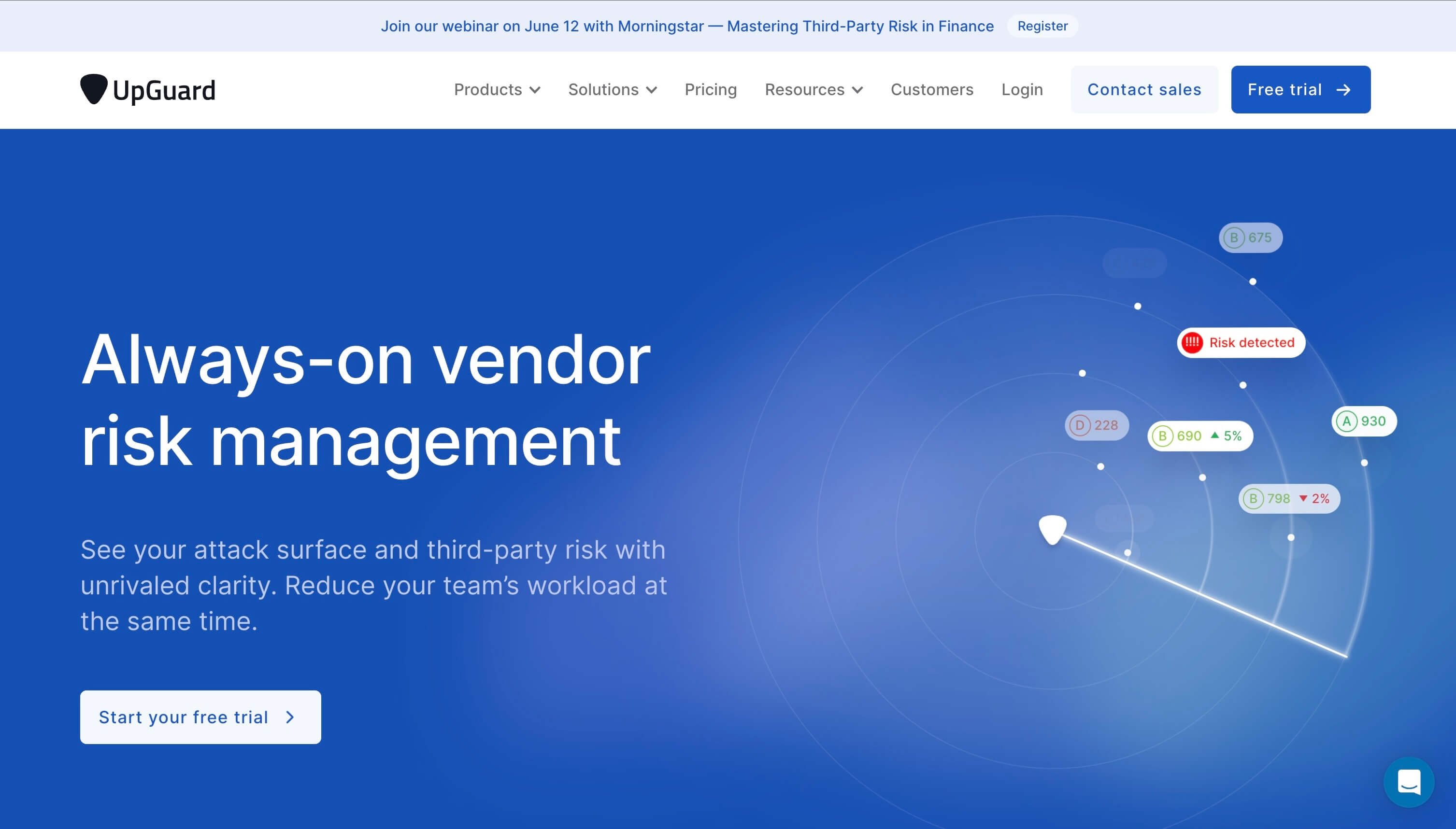 screenshot of the UpGuard home page on website