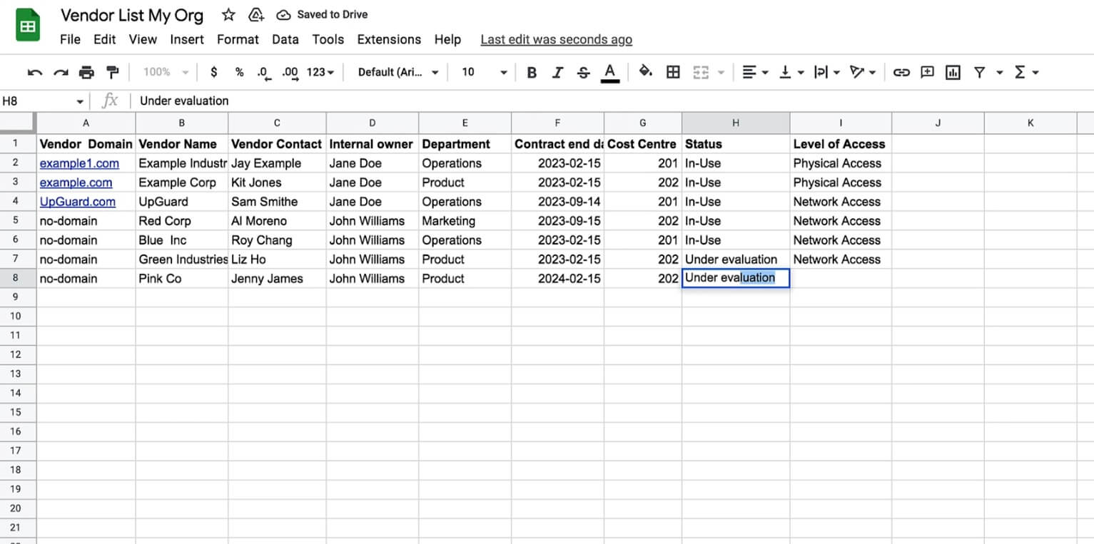 vendor list in an excel spreadsheet