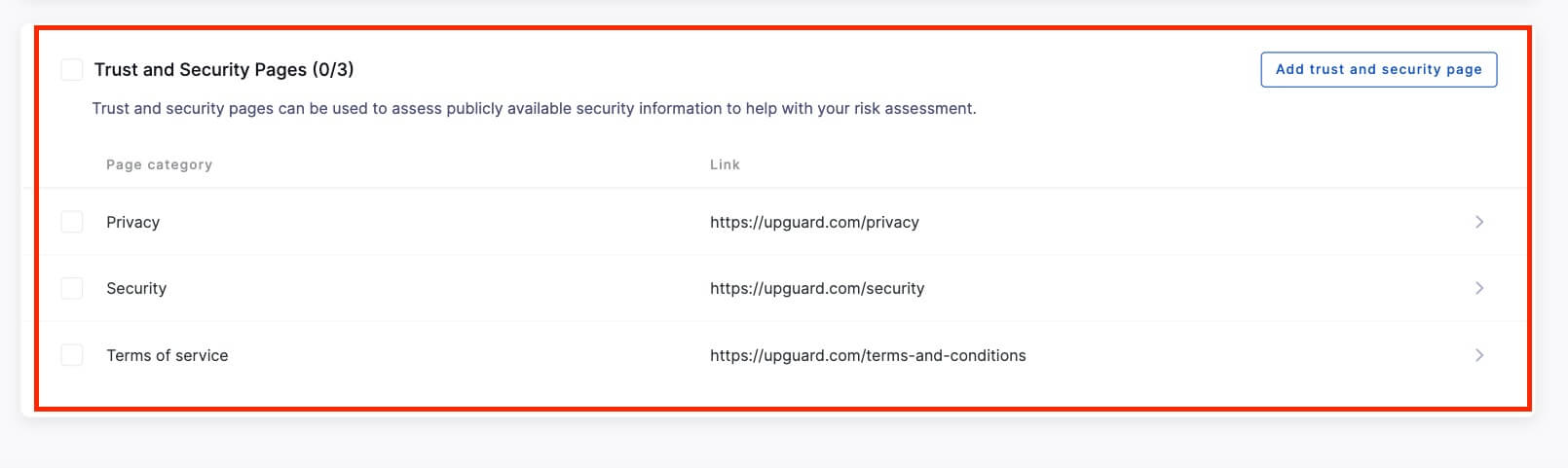Trust and Security page information gathering