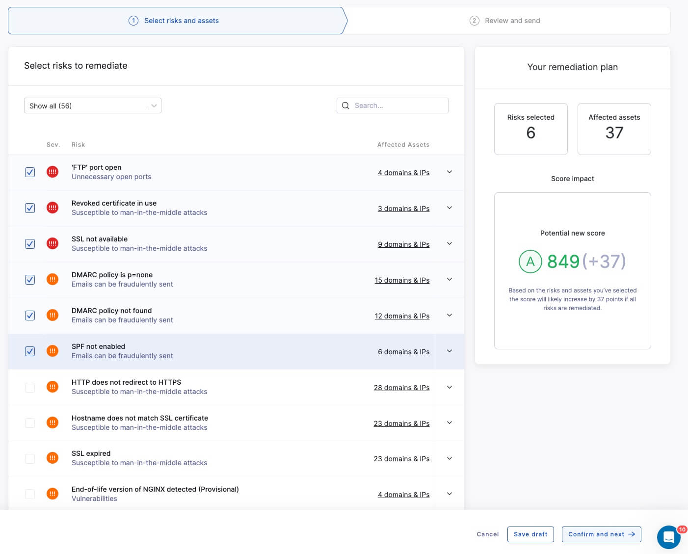 Multiple risk projecting security score impact on the upguard platform.