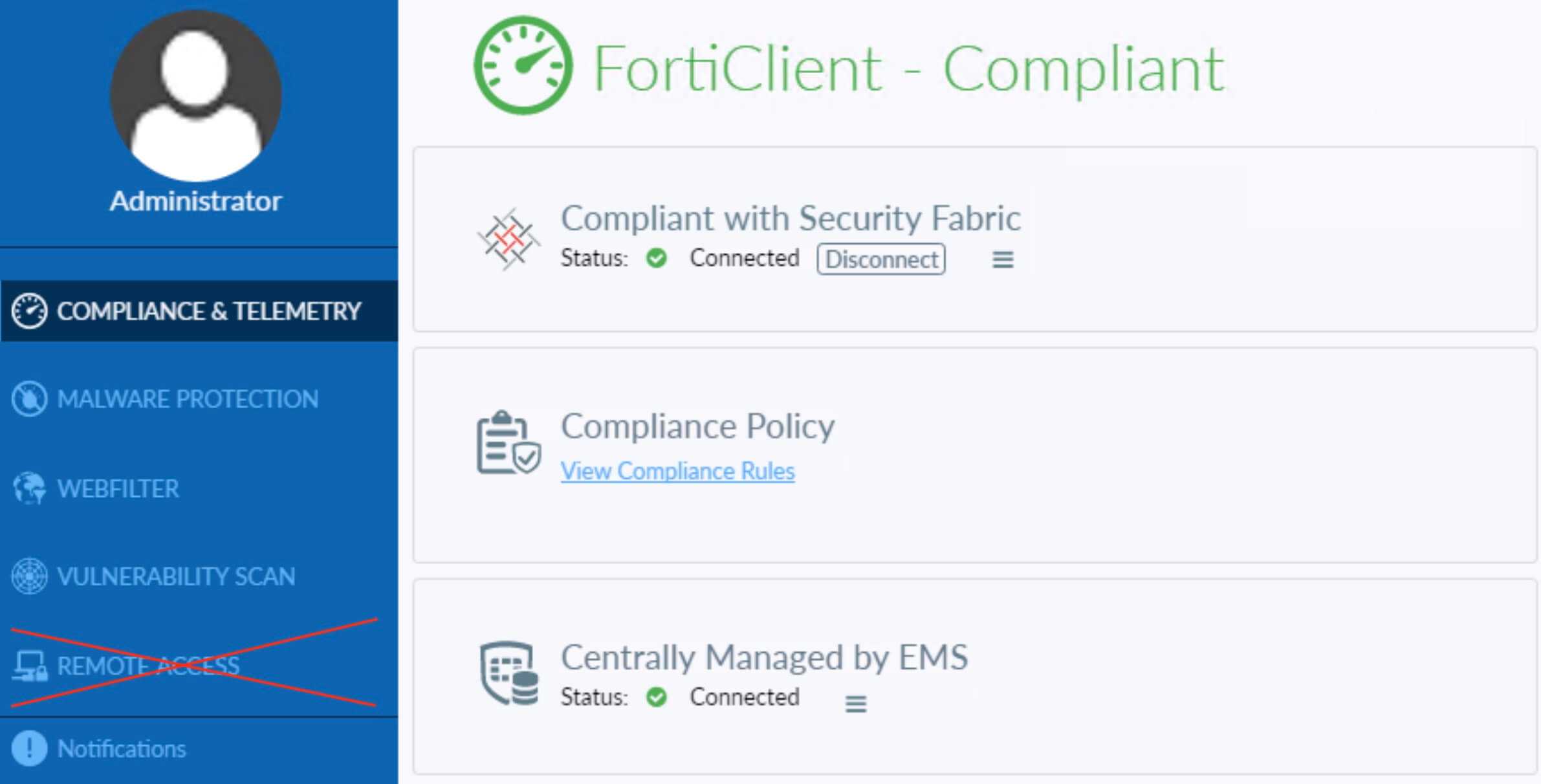 The remote access module disappears when SSL VPN connections are disabled - Source: Fortinet.com