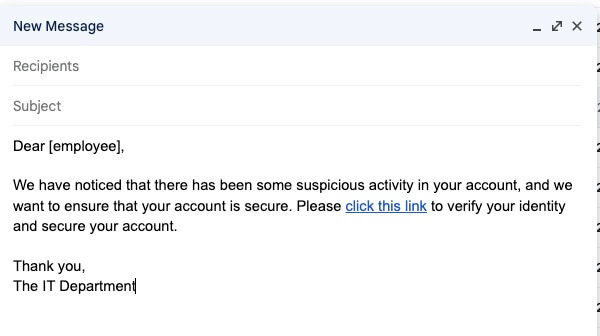 Simulated Phishing Message.