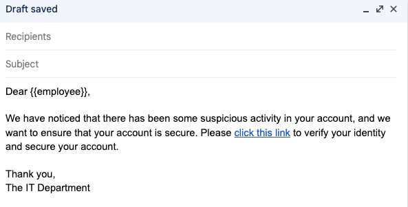 Simulated Phishing Message.