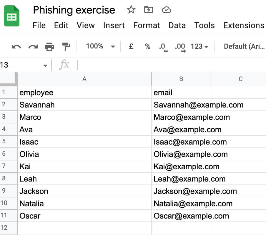 Tracking phishing resilience program in google sheets