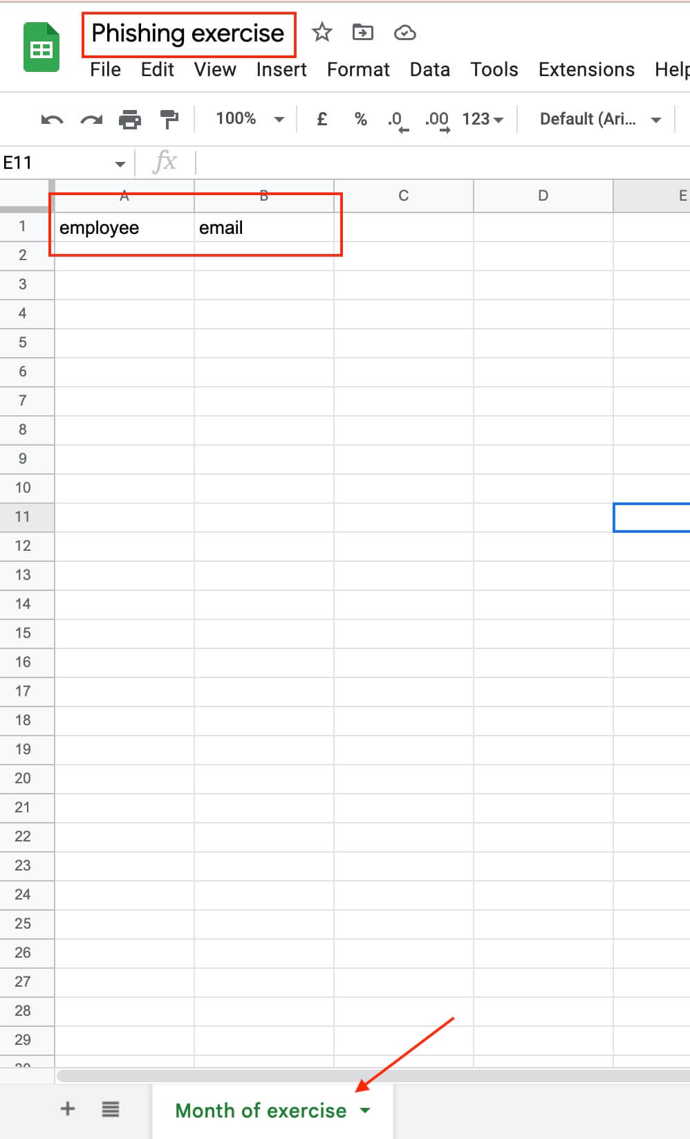 Tracking phishing resilience program in google sheets
