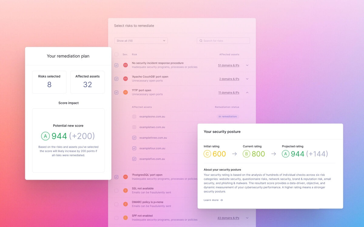 Security rating improvement projection on the UpGuard platfirm