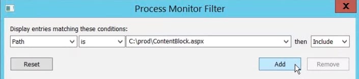 Process Monitor filter for only displaying files in a given path.