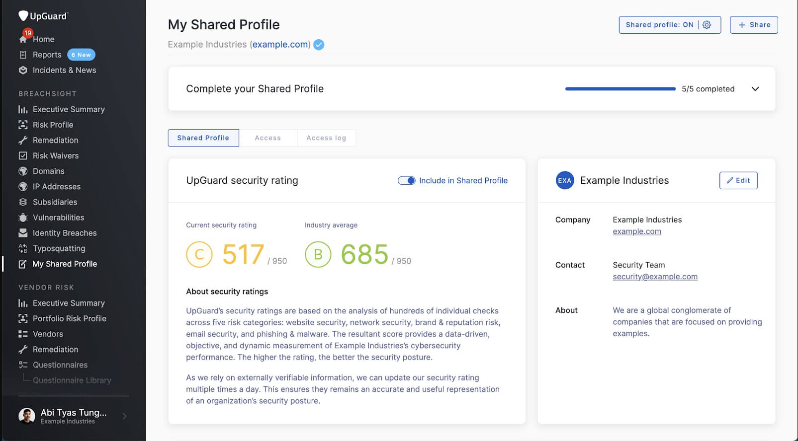 Shared profile by UpGuard