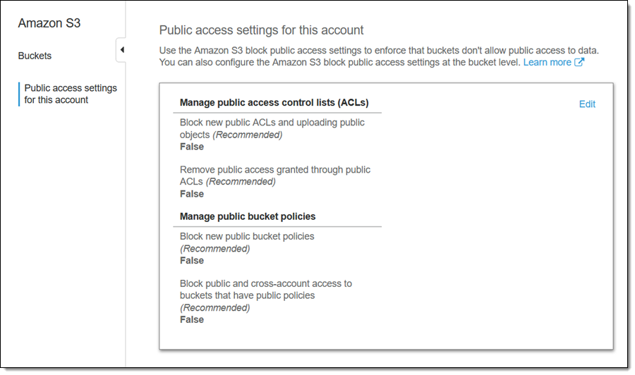 AWS Settings for Public Access