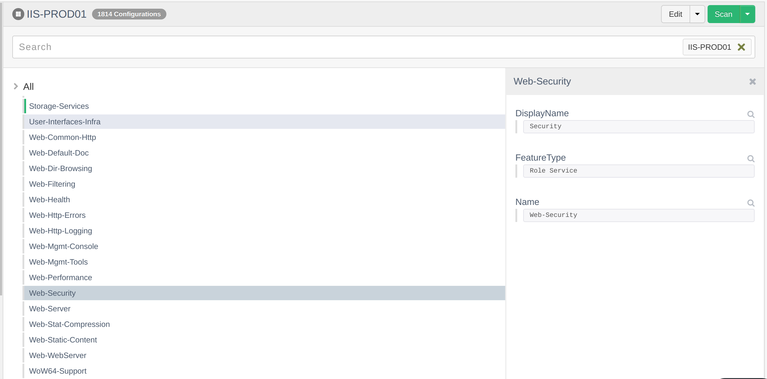 UpGuard compares IIS modules between servers and over time