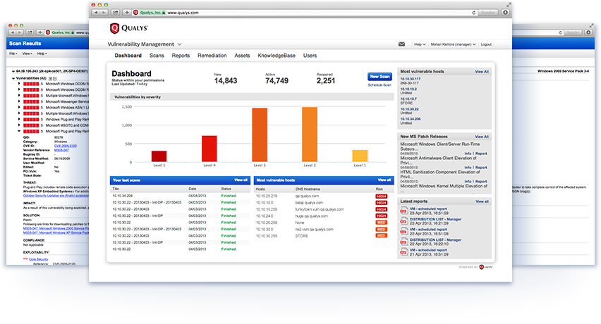 Qualys Vulnerability Management UI.