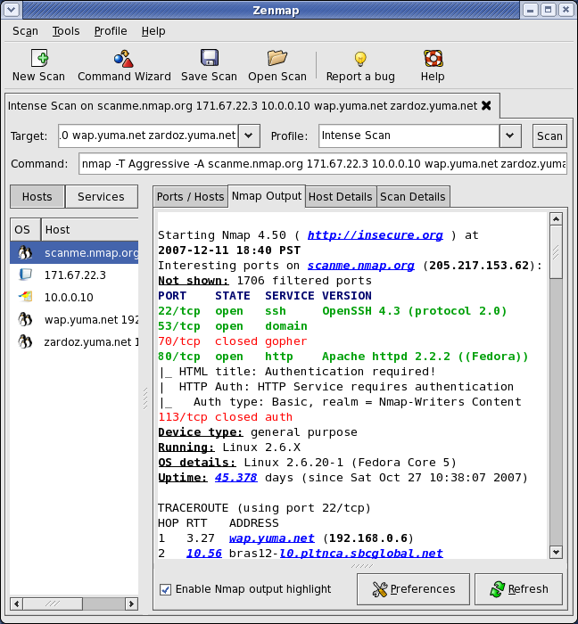 The Zenmap GUI