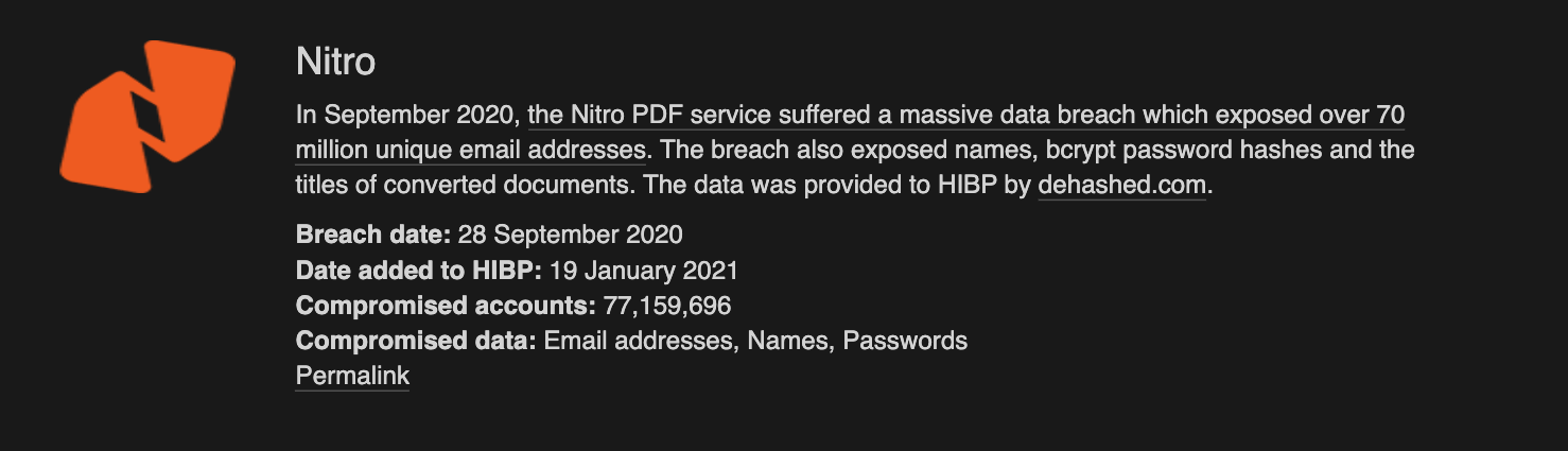 Nitro data breach
