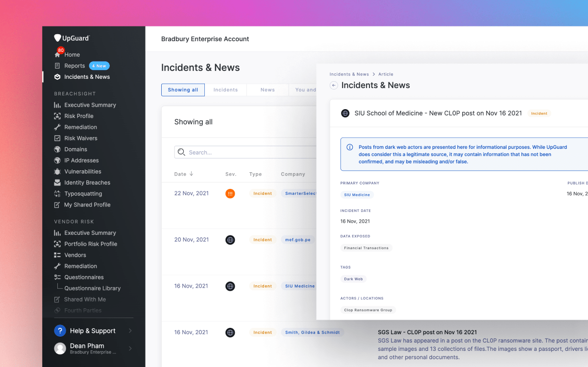 Curated dark web incident reports 