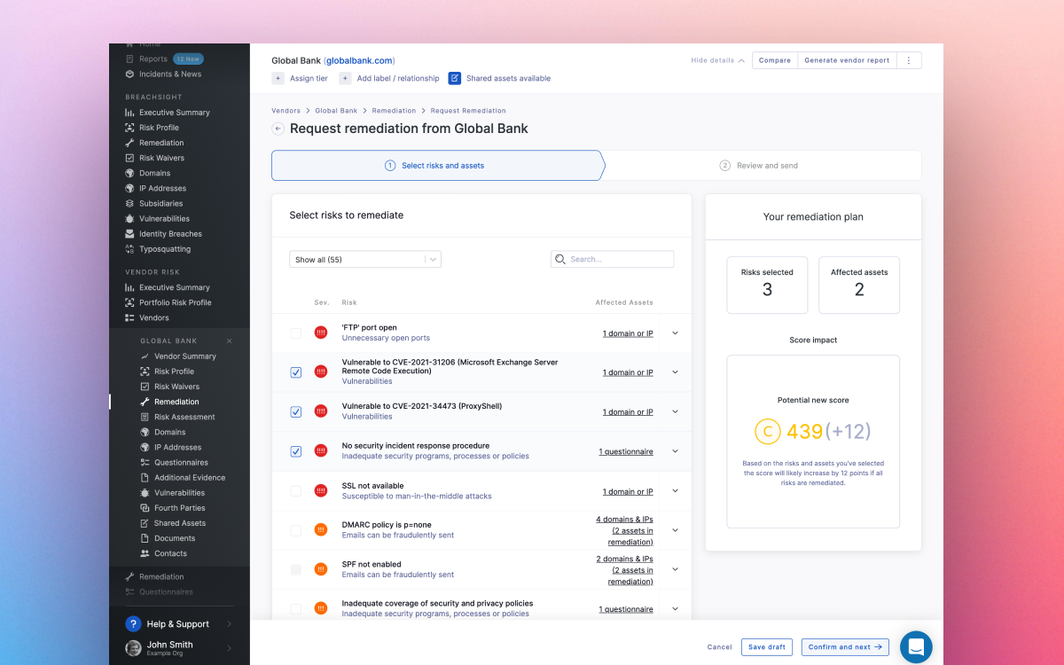 Risk remediation requests now include both web and questionnaire risks