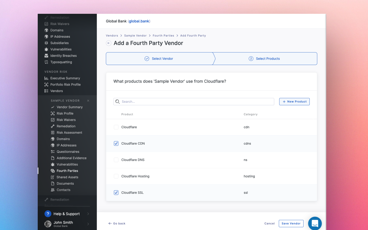 Manually map fourth party vendors