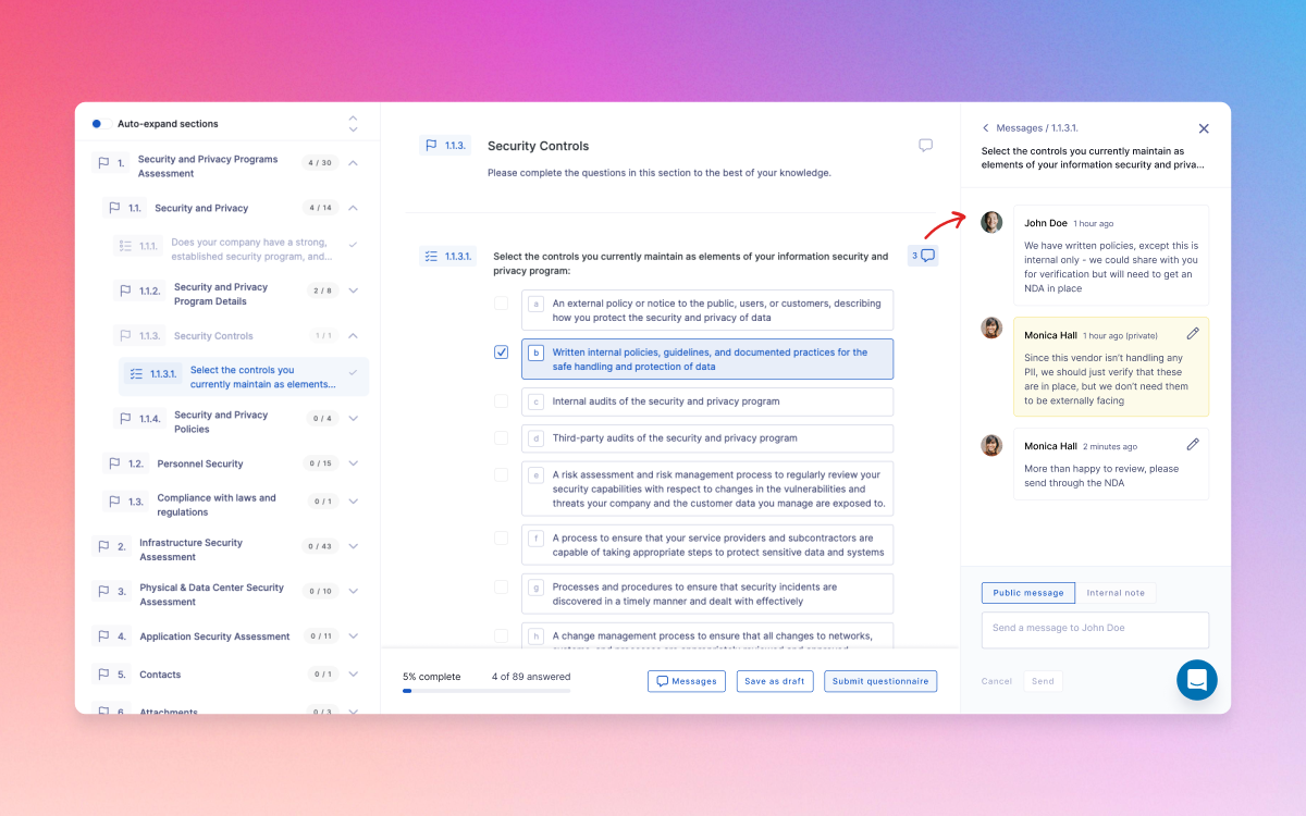 In-line questionnaire correspondence & annotation
