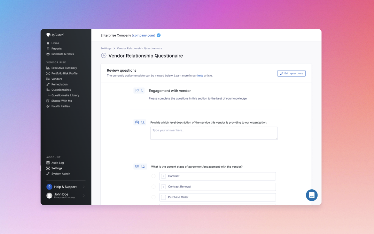 Vendor relationship questionnaire moving out of beta