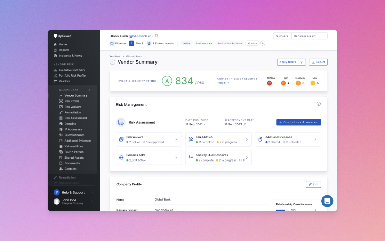 New Vendor Summary page
