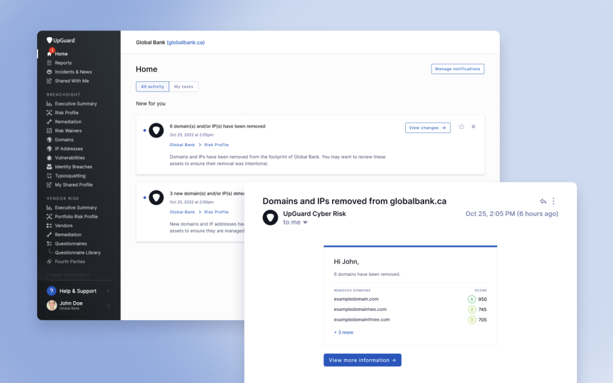 Notifications for when new domains and IPs are detected