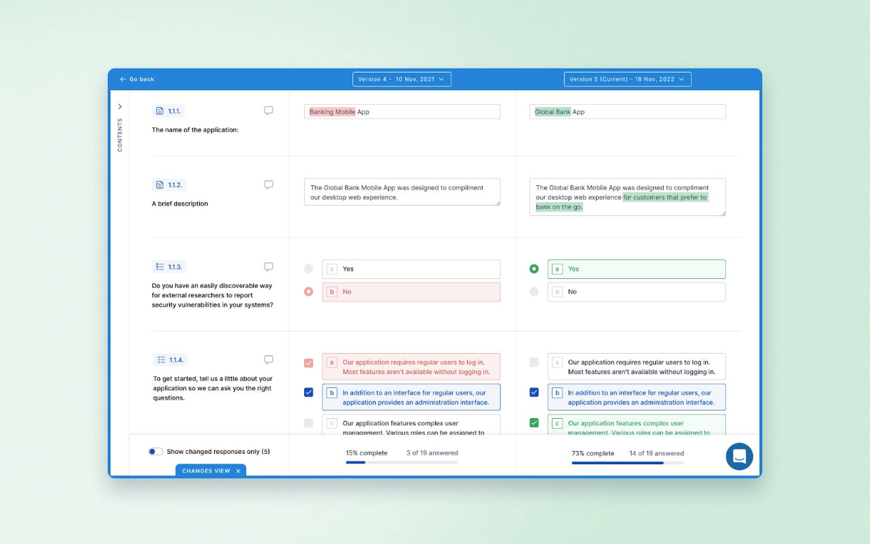 Questionnaire changes view