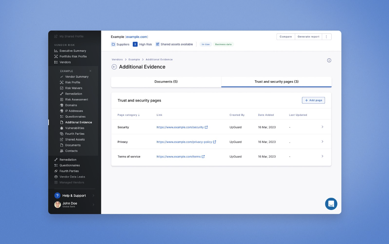 Your vendor security pages, in one place