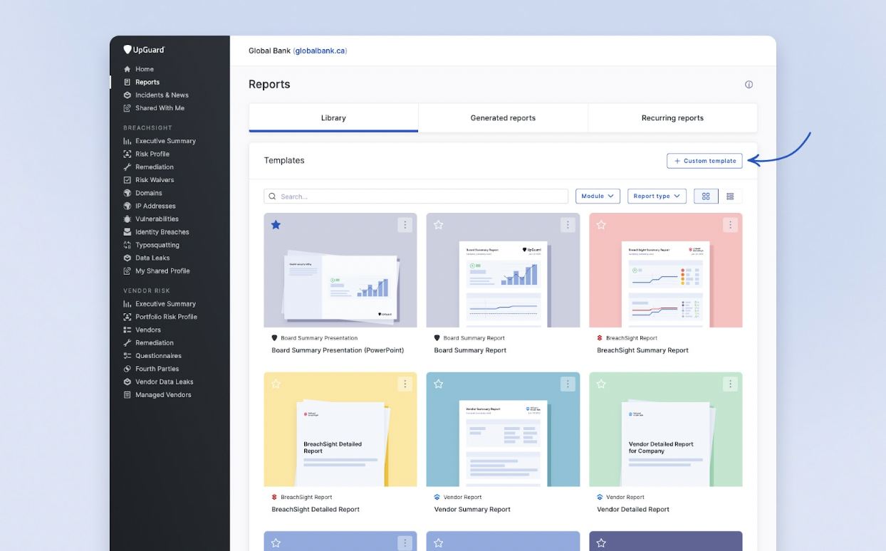 Customize and save report templates