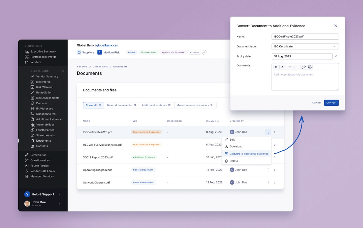Easily convert documents to additional evidence