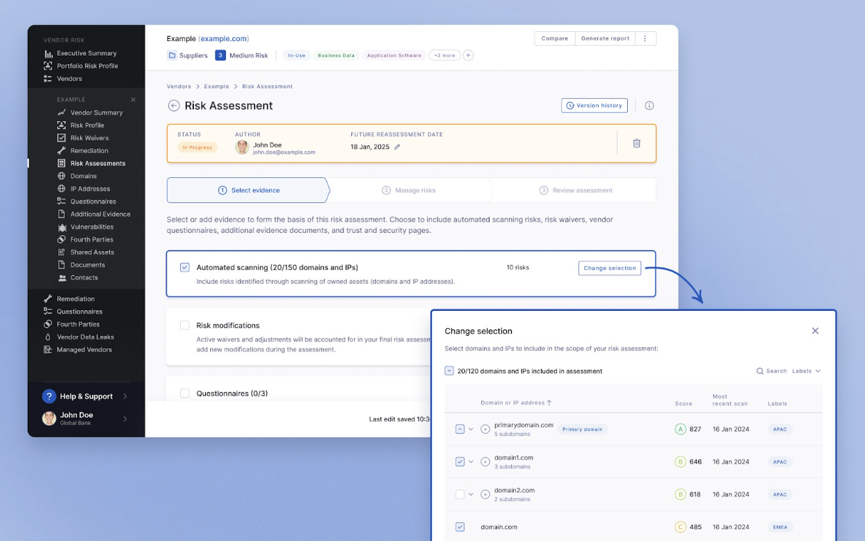 Flexibility for domain inclusion in Risk Assessments