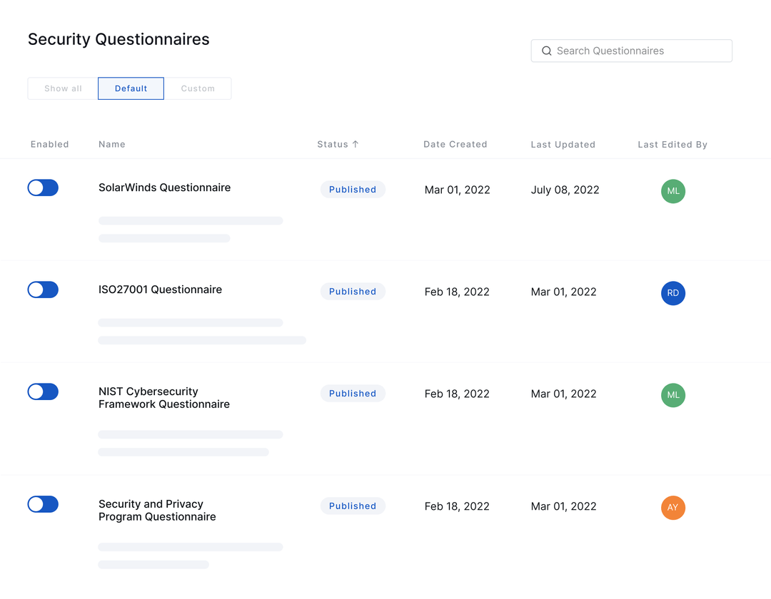 UpGuard's industry-leading library of security questionniares includes an ISO 27001 Questionniare.