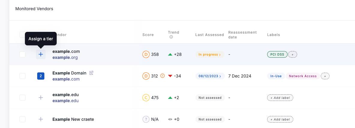 Selecting the option of manually assigning a vendor to a tier on the UpGuad platform.