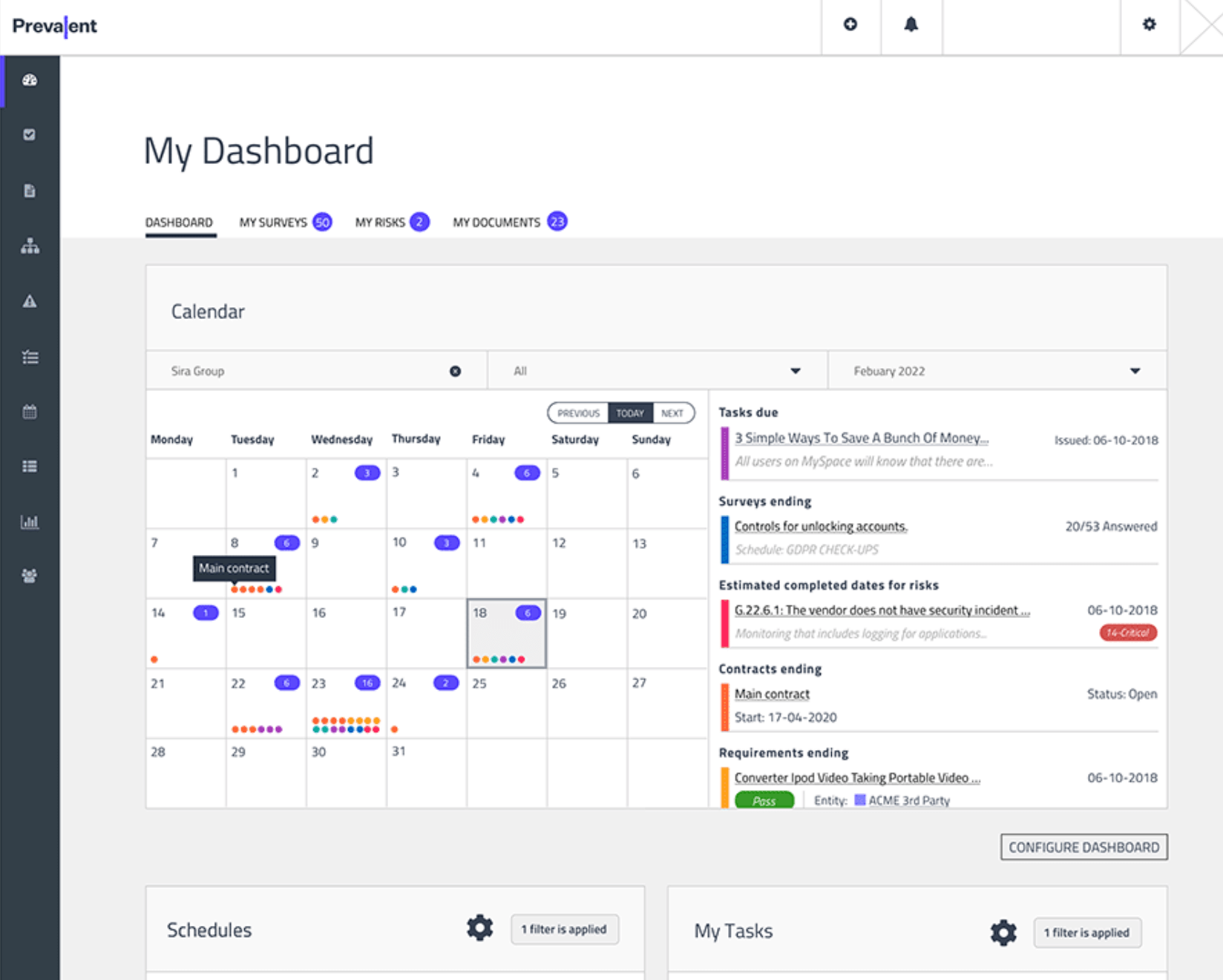Prevalent dashboard.
