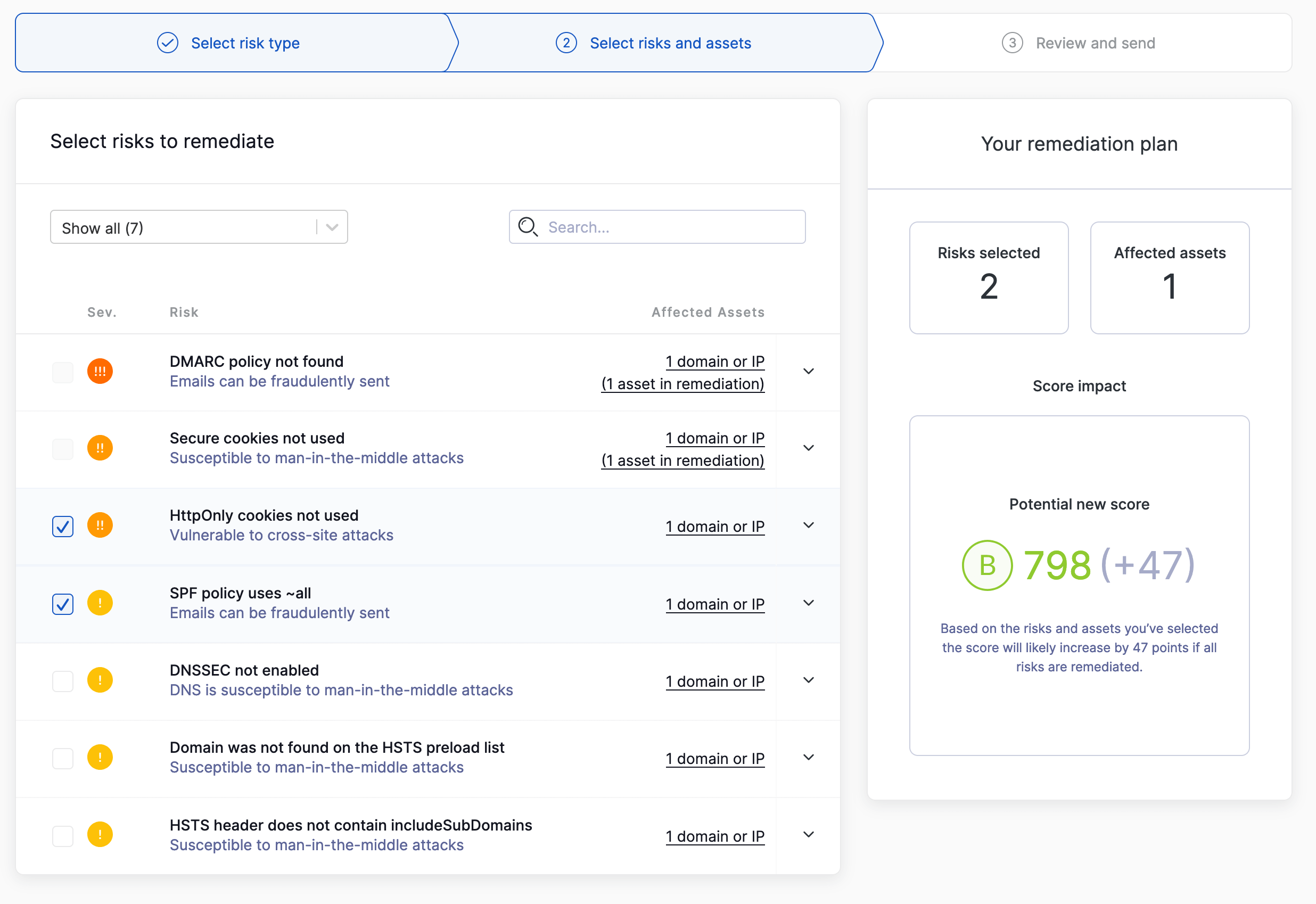 A snapshot of the security posture projection feature on the UpGuard platform.