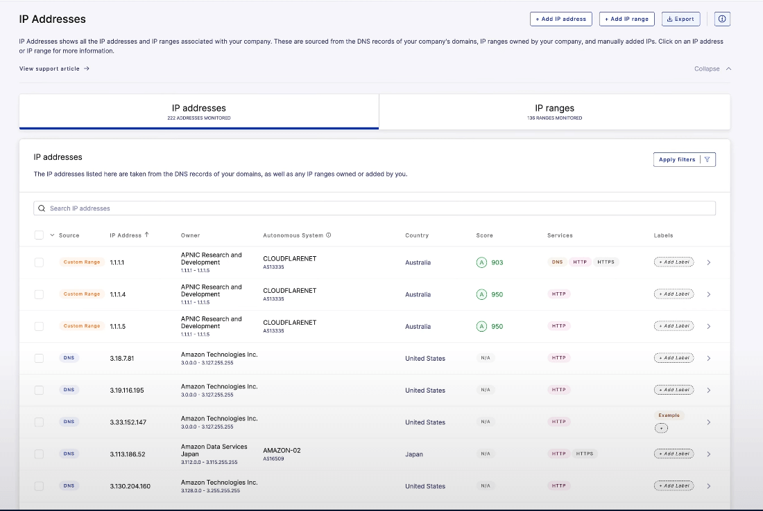 Asset discovery on the UpGuard platform.
