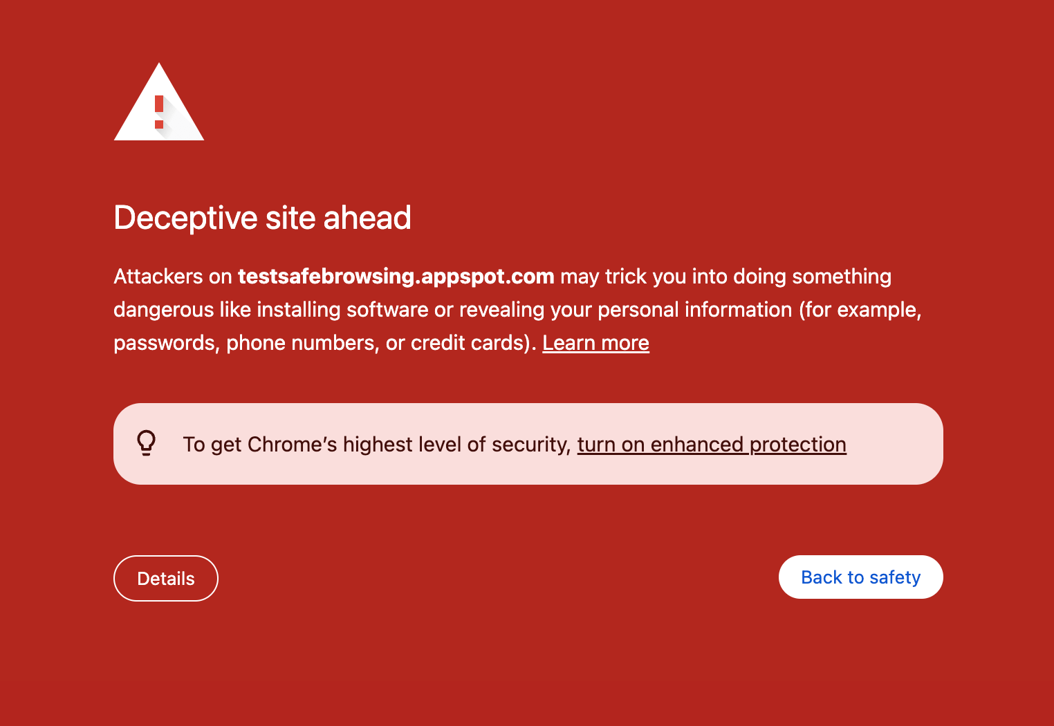 Screencapture of Google Safe Browsing warning about a malicious site