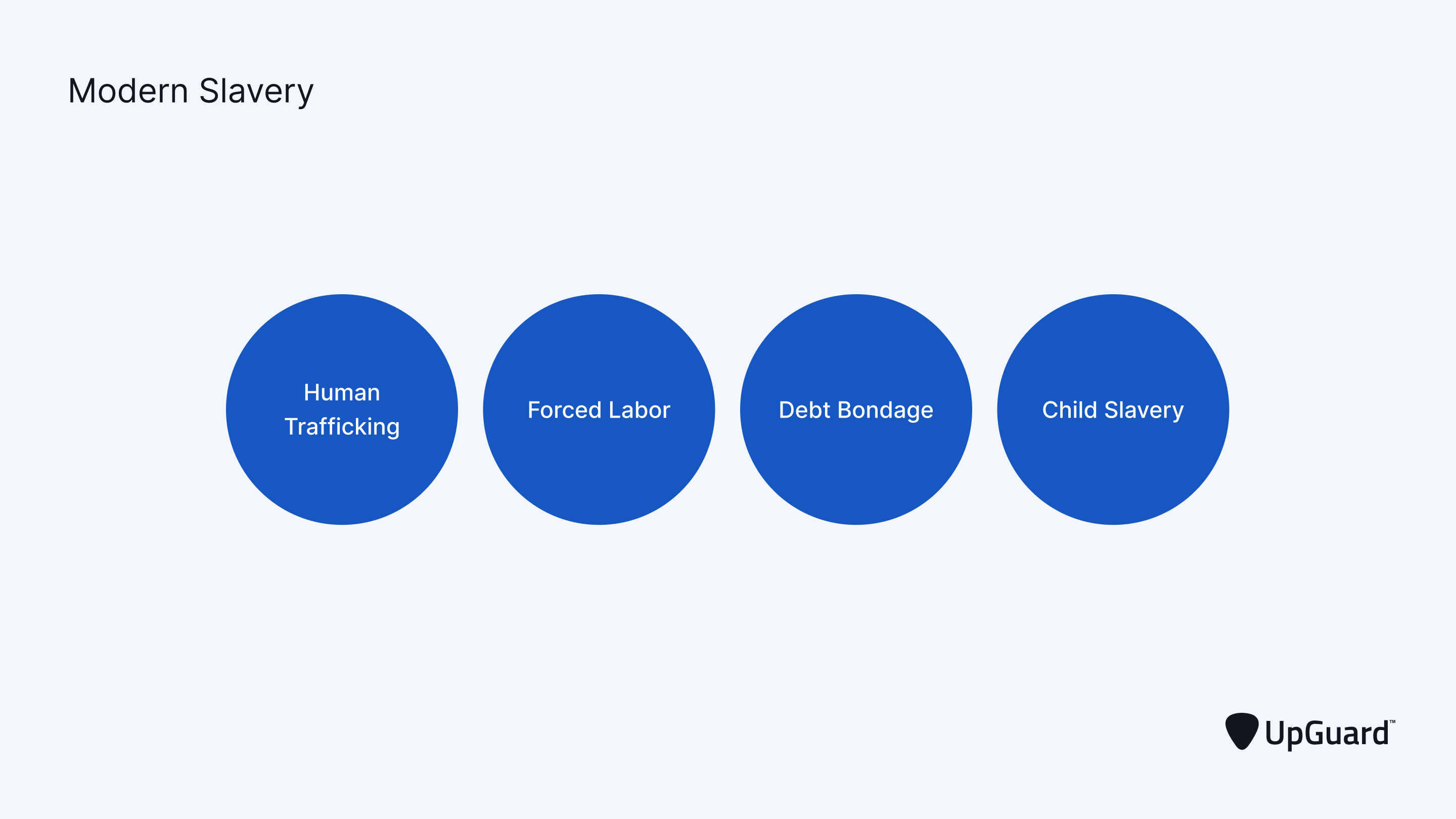 visual chart outlining the most common forms of modern slavery, including forced labor, debt bondage, child slavery, and human trafficking