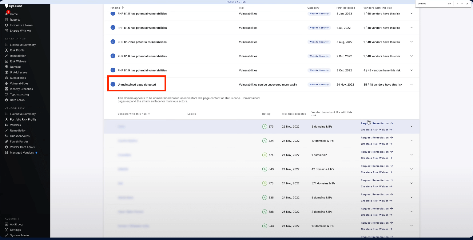 Unmaintained page discovery on the UpGuard platform.
