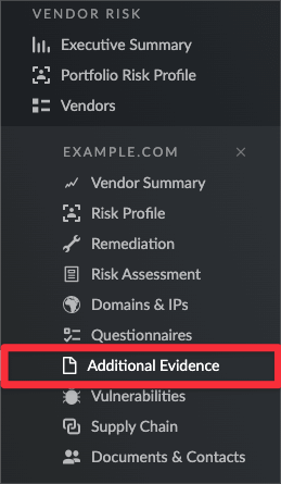 Additional evidence feature on the UpGuard platform