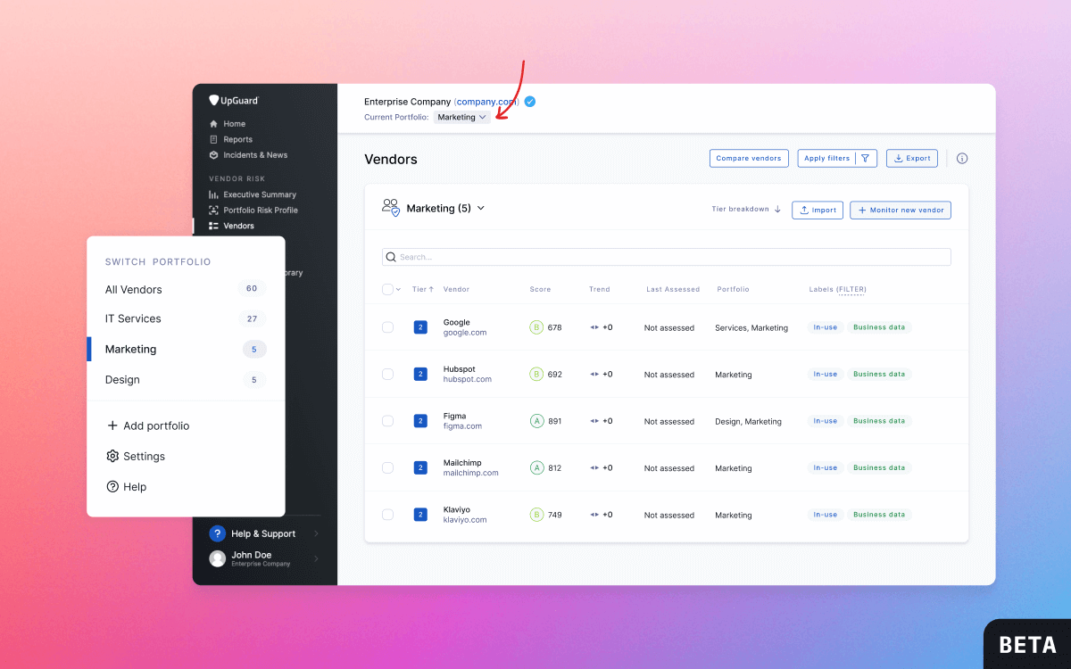 Portfolios feature by UpGuard