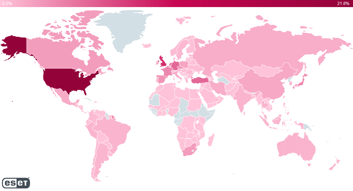 global regions where log4shell exploitation attempts have been made - source: eset.com